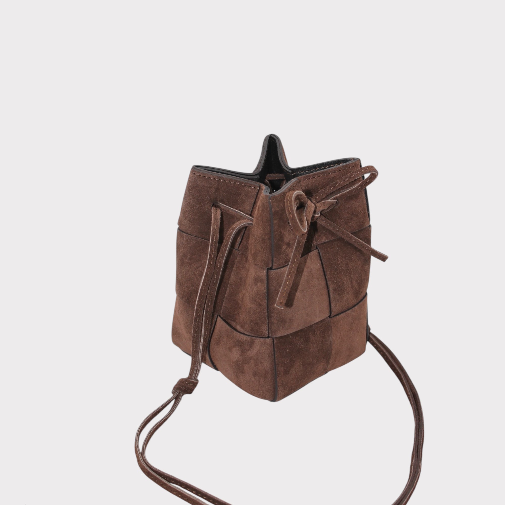 Emi - Suede Leather Handmade Drawstring Woven Crossbody Bag