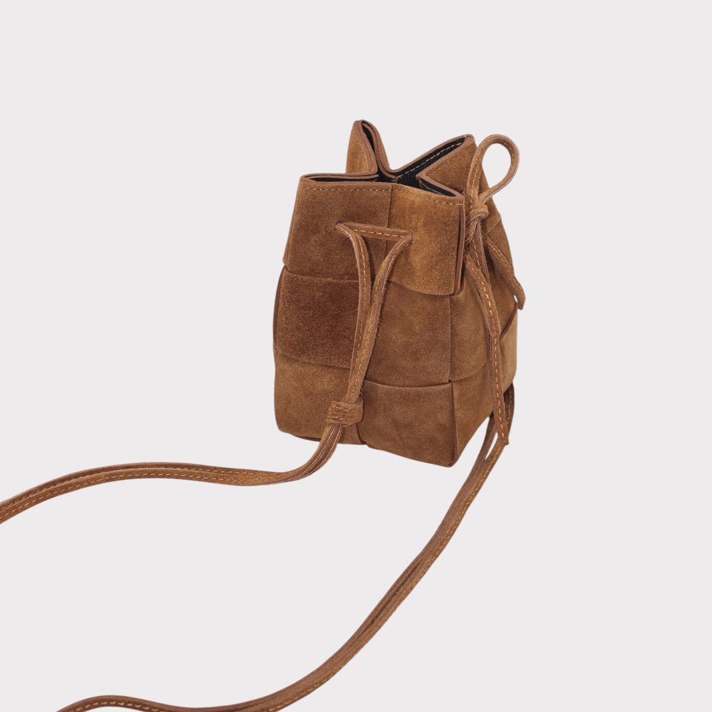 Emi - Suede Leather Handmade Drawstring Woven Crossbody Bag