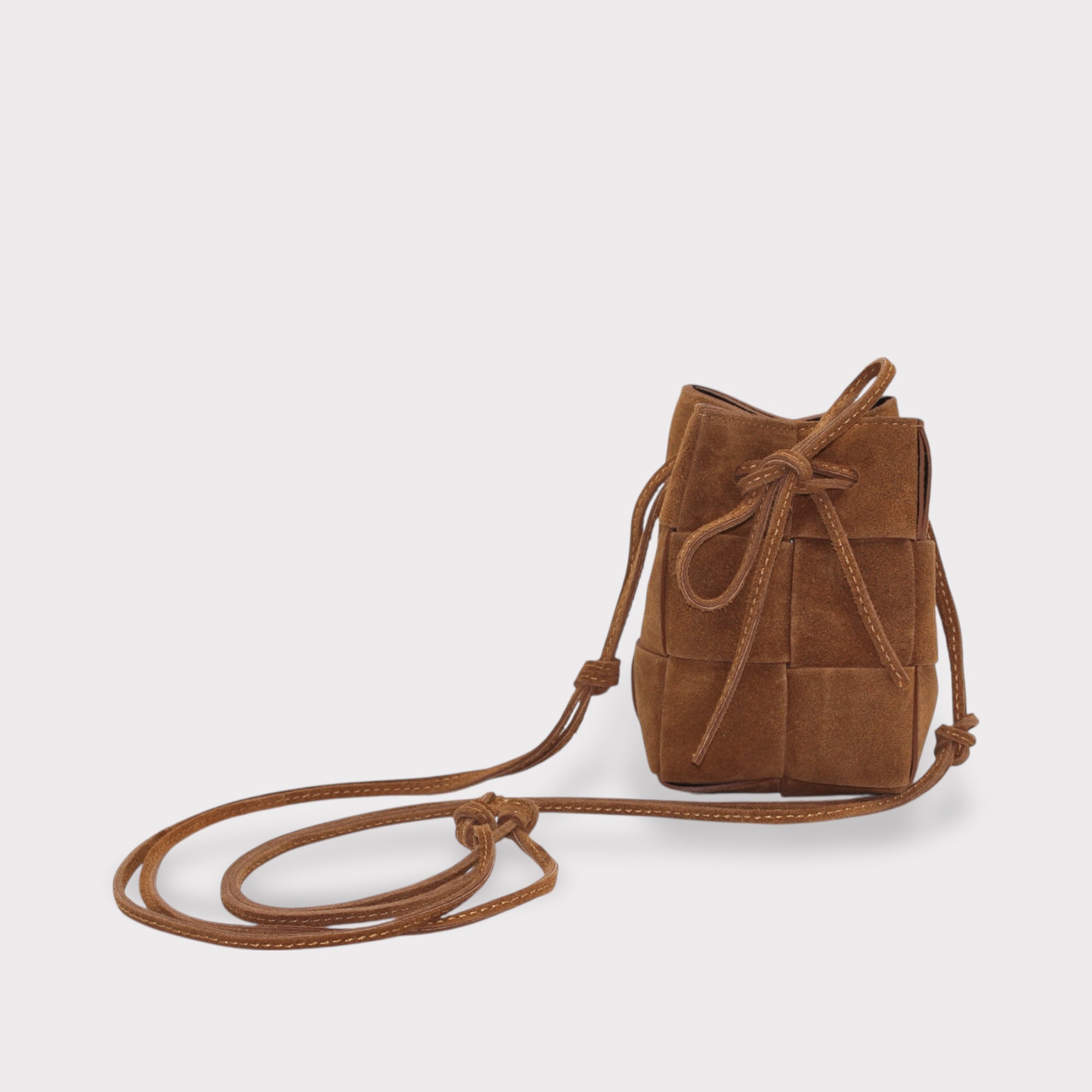 Emi - Suede Leather Handmade Drawstring Woven Crossbody Bag