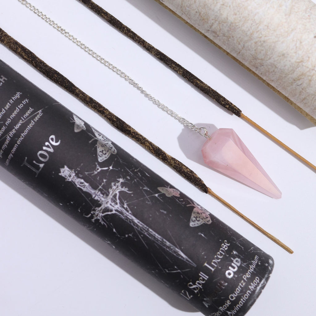 Ancient Witch Spell Incense + Rose Quartz Pendulum | Love