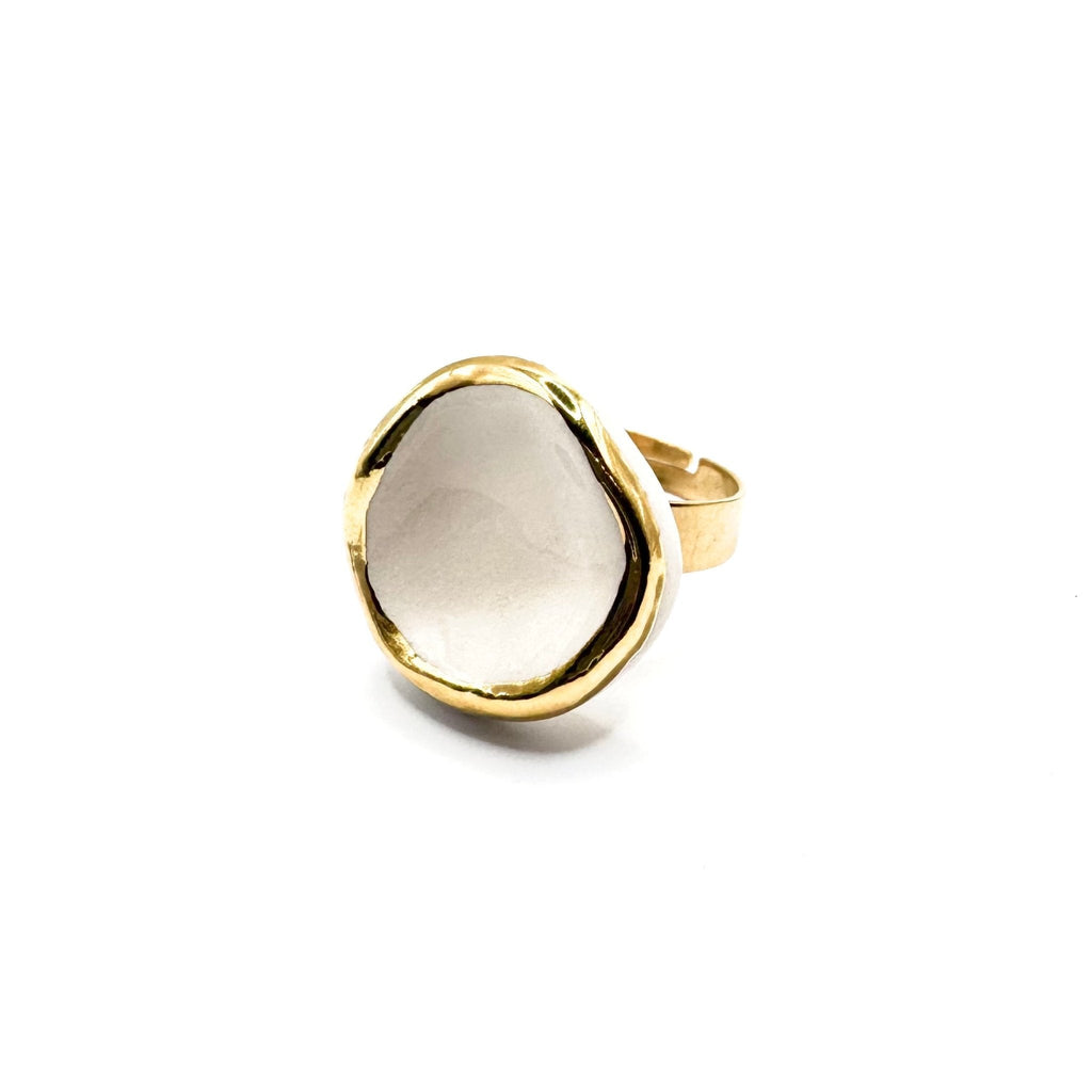 Leda | Handcrafted white ceramic ring with gold luster